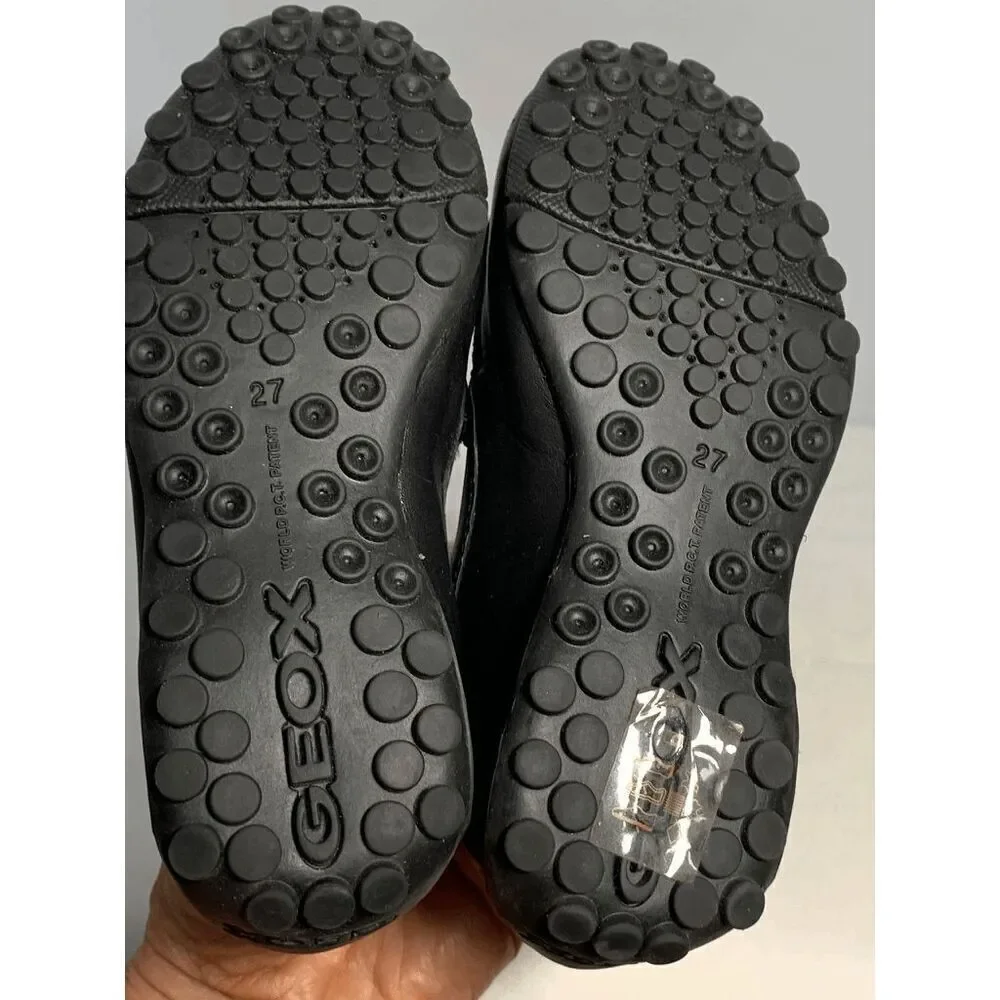 Geox Boys Respira Loafer Shoes Slip On Leather Anti Shock Black Size US 10 (age